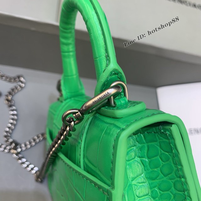 Balenciaga專櫃爆款mini Hourglass沙漏包 巴黎世家鱷魚紋綠色超迷你號手提肩背女包 fyj1550